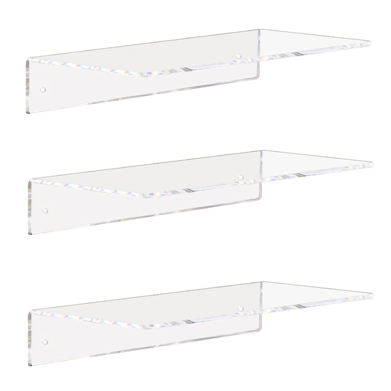 Weiai Clear Acrylic Shelves 12 Inch Floating Wall Mounted Shelf for Bedroom Living Room Bathroom Set of 3