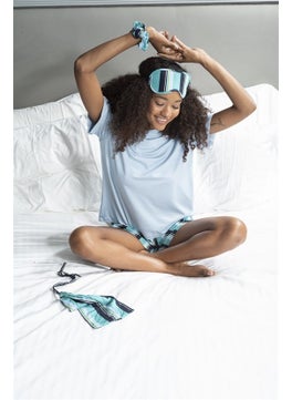 For You Moda For You Fashion 5-Piece Striped Viscose Blue Short Sleeve Pajama Set S26771  - Image 1
