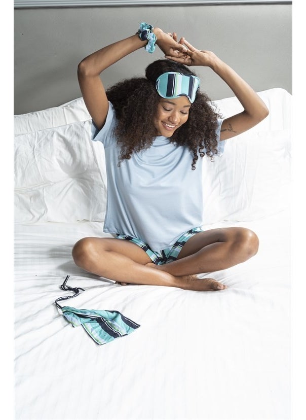 For You Moda For You Fashion 5-Piece Striped Viscose Blue Short Sleeve Pajama Set S26771  - Image 1
