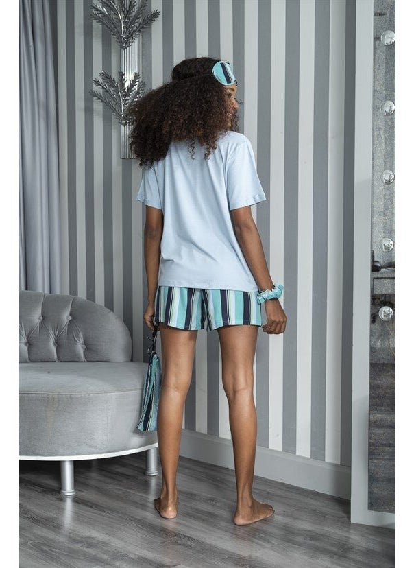 For You Moda For You Fashion 5-Piece Striped Viscose Blue Short Sleeve Pajama Set S26771  - Image 4