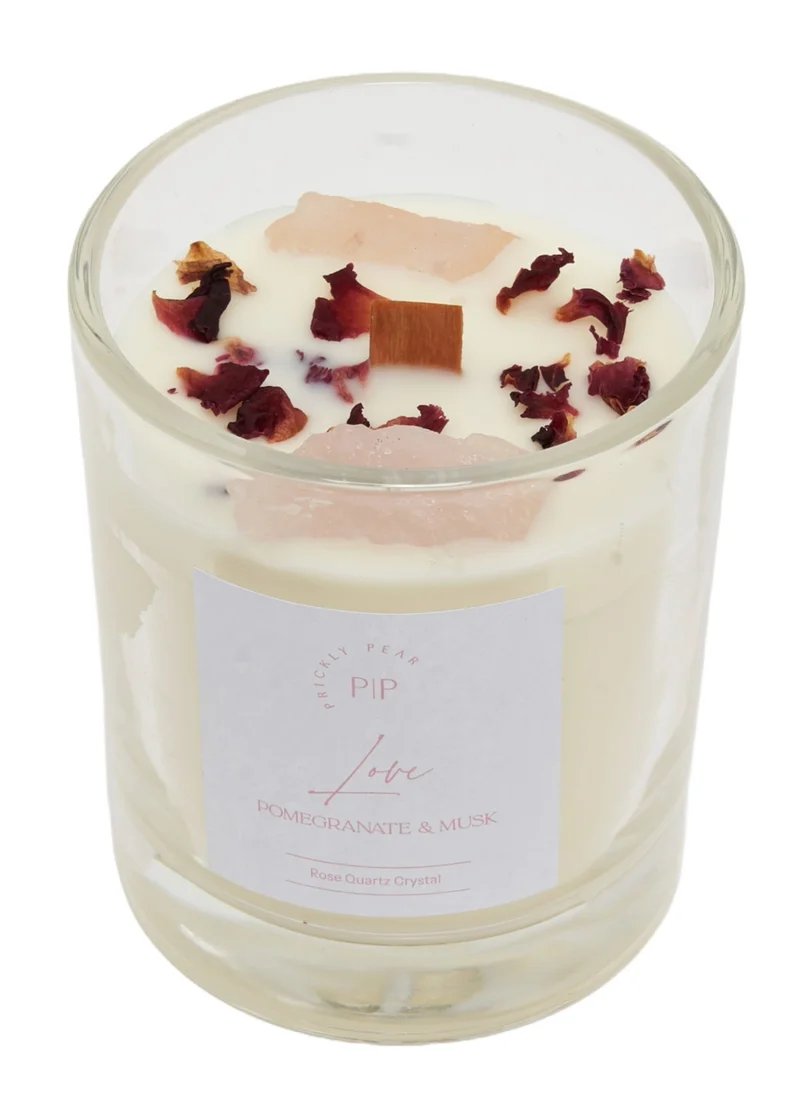 Prickly Pear Rose Quartz Crystal 'Love' Candle