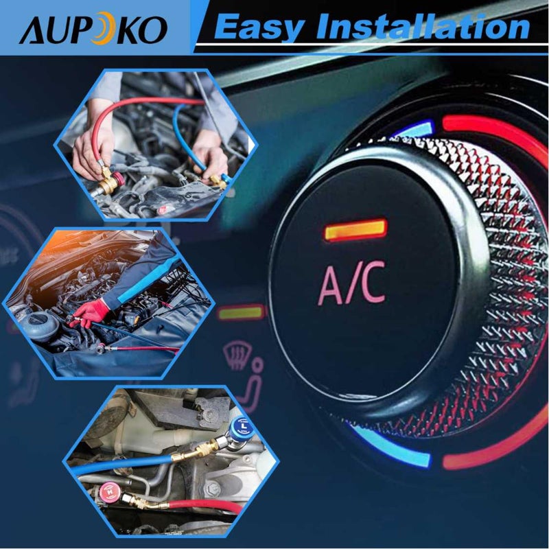 Aupoko موصلات أوبوكو R1234yf السريعة، موصلات يدوية للجانب العالي/المنخفض R1234yf مع منفذ ذكر 1/4"، بديل لمجموعة مقياس مانيفولد لمبردات الهواء - Image 4