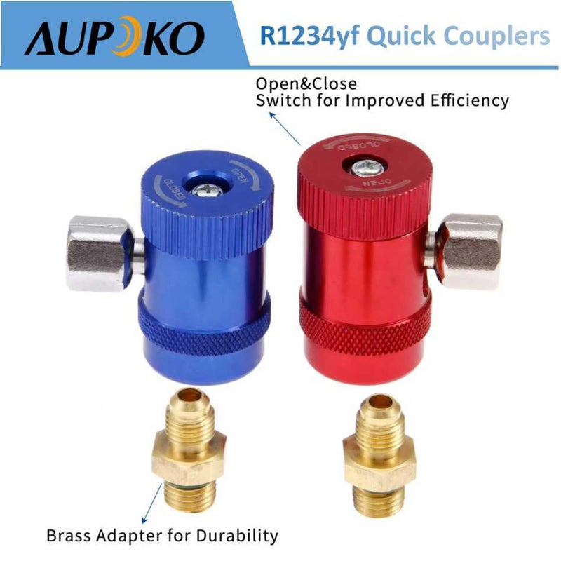 Aupoko موصلات أوبوكو R1234yf السريعة، موصلات يدوية للجانب العالي/المنخفض R1234yf مع منفذ ذكر 1/4"، بديل لمجموعة مقياس مانيفولد لمبردات الهواء - Image 5