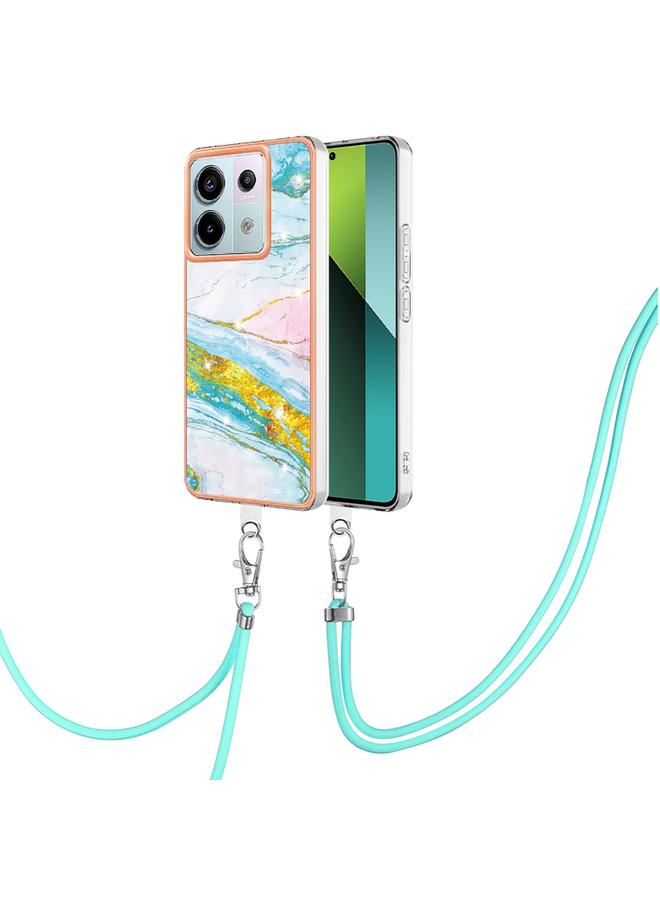 The Bros Case For Xiaomi Redmi Note 13 Pro 5G Global Electroplating Marble Dual-side IMD Phone Case with Lanyard