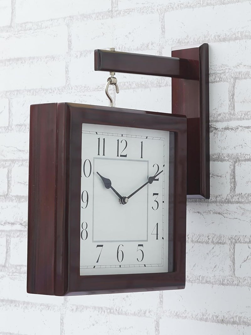 Idalia Homes Idalia Homes Decorative Wooden Double Sided English and Roman Numbers Analog Square Station Wall Clock for Living Room Home Office Gifts 