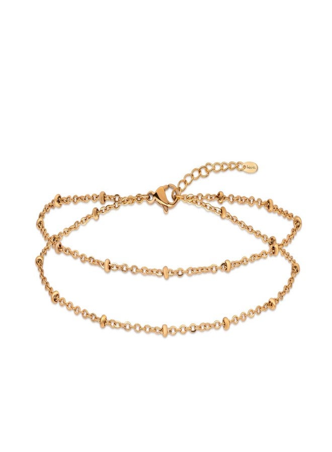 Amberta Silver Gold Waterproof Ankle Bracelets for Women | Boho Layered Anklets for Women | Summer Jewelry, Adjustable Ankle Chain Beaded Rope Heart: Gold Beads - Image 1