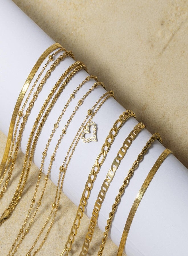 Amberta Silver Gold Waterproof Ankle Bracelets for Women | Boho Layered Anklets for Women | Summer Jewelry, Adjustable Ankle Chain Beaded Rope Heart: Gold Beads - Image 3