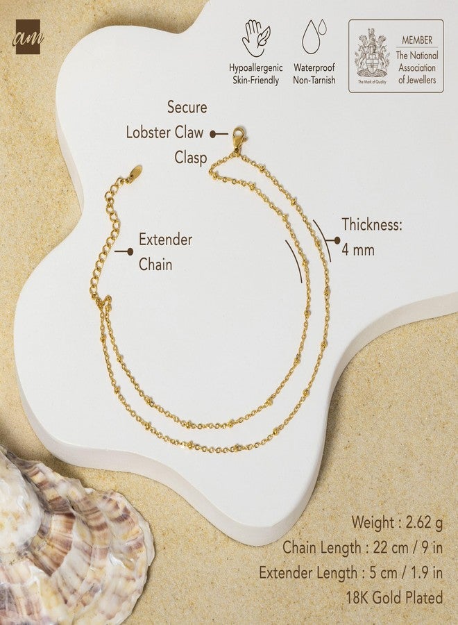 Amberta Silver Gold Waterproof Ankle Bracelets for Women | Boho Layered Anklets for Women | Summer Jewelry, Adjustable Ankle Chain Beaded Rope Heart: Gold Beads - Image 5