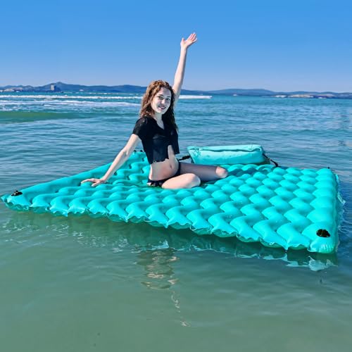 Sunrio 2025 Upgrade 7272 Giant Inflatable Floating Mat Pool Float Lake Floats for Adults with Air Pillow Pool Mats for Floating Swimming Pool Beach Lake for Summer Water Party Green - Image 1