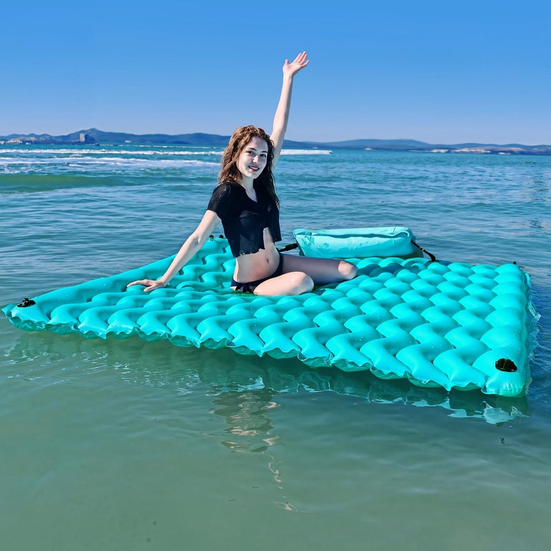 Sunrio 2025 Upgrade 7272 Giant Inflatable Floating Mat Pool Float Lake Floats for Adults with Air Pillow Pool Mats for Floating Swimming Pool Beach Lake for Summer Water Party Green - Image 2