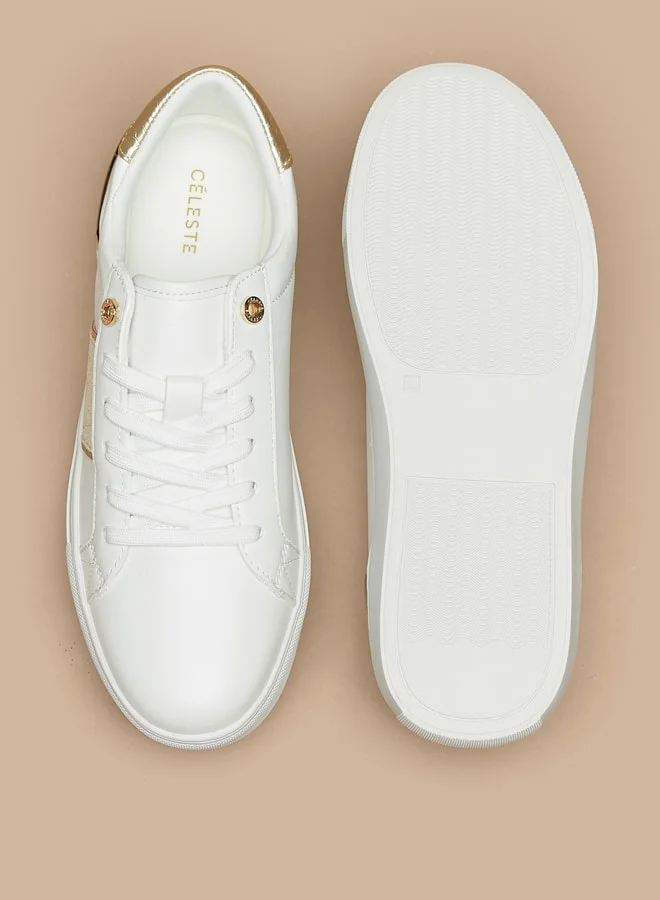 سيليست Women's Monogram Print Sneakers with Lace-Up Closure