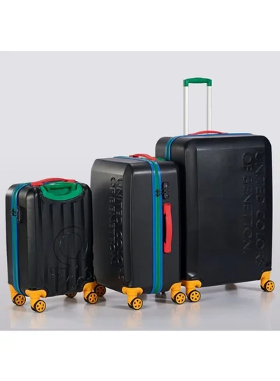 UNITED COLORS OF BENETTON BNTA-203X Set of 3 Luggage with TSA Lock| Material- Acrylonitrile Butadiene Styrene| Adjustable Trolley Handle | Smooth Dual Wheels 360degree rotate| SIZE-20/24/28 Inch| BLACK