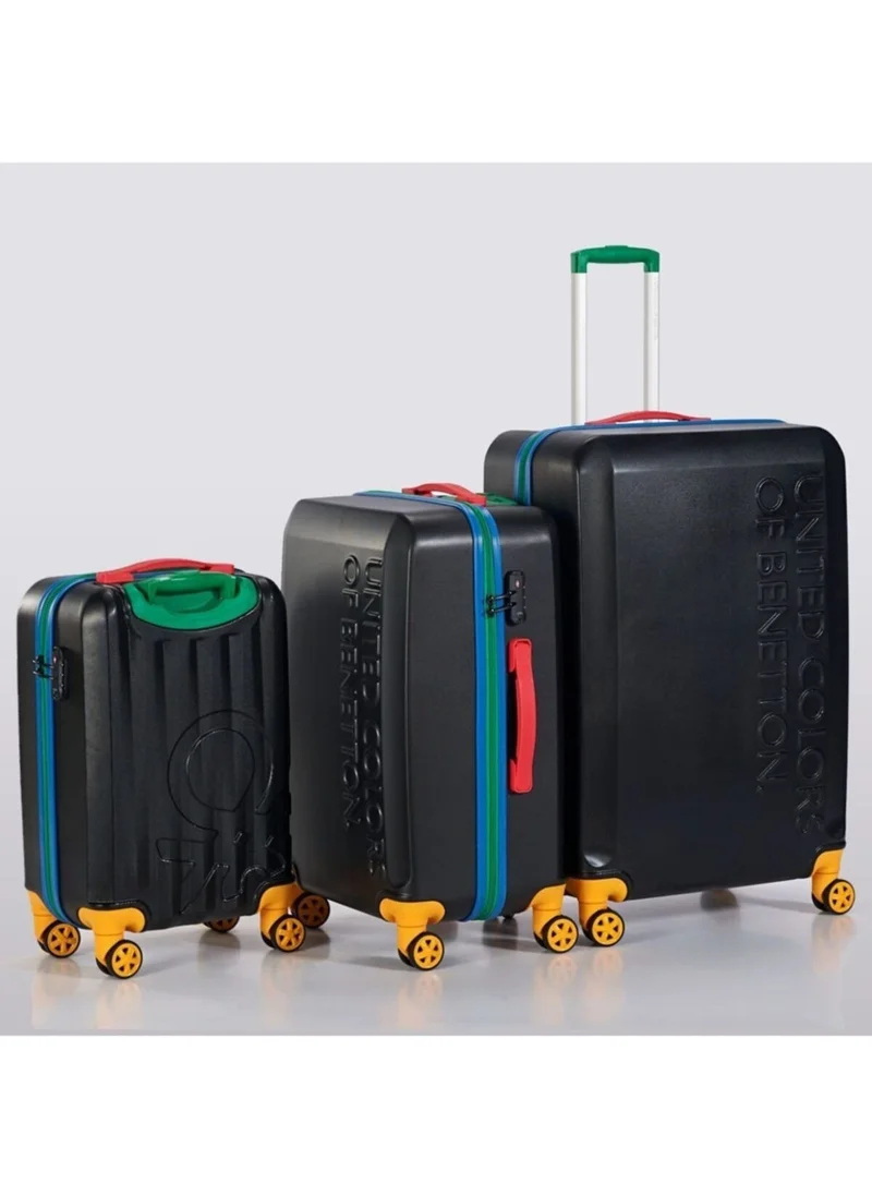 UNITED COLORS OF BENETTON BNTA-203X Set of 3 Luggage with TSA Lock| Material- Acrylonitrile Butadiene Styrene| Adjustable Trolley Handle | Smooth Dual Wheels 360degree rotate| SIZE-20/24/28 Inch| BLACK