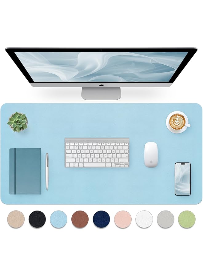 erorex Leather Desk Pad Mouse Pad Non Slip Desk Protector Mat Leather Desk Blotter Computer Desk Pad Waterproof Desk Mat For Home Office And Decor Blue 31.5×15.7 Inches - Image 1