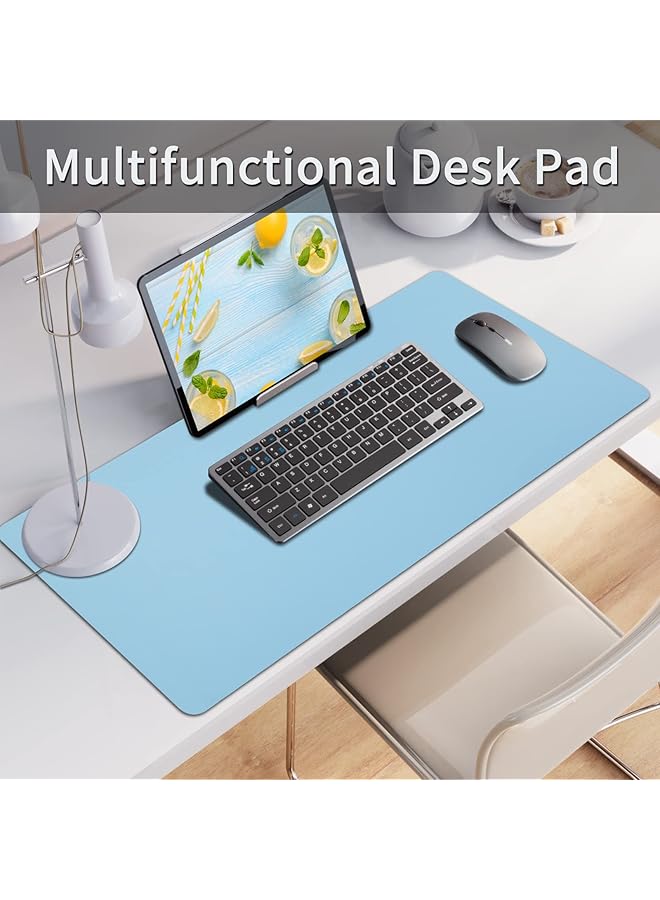 erorex Leather Desk Pad Mouse Pad Non Slip Desk Protector Mat Leather Desk Blotter Computer Desk Pad Waterproof Desk Mat For Home Office And Decor Blue 31.5×15.7 Inches - Image 2