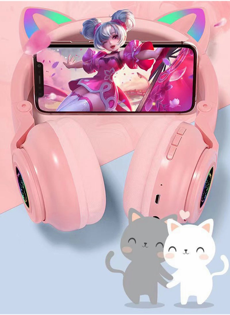 Excefore - Wireless Bluetooth Headphones Kids Over-Ear Cat Ear LED Light Up Foldable for Girls Toddlers  Fire Tablet/Laptop/iPad/School - Image 1