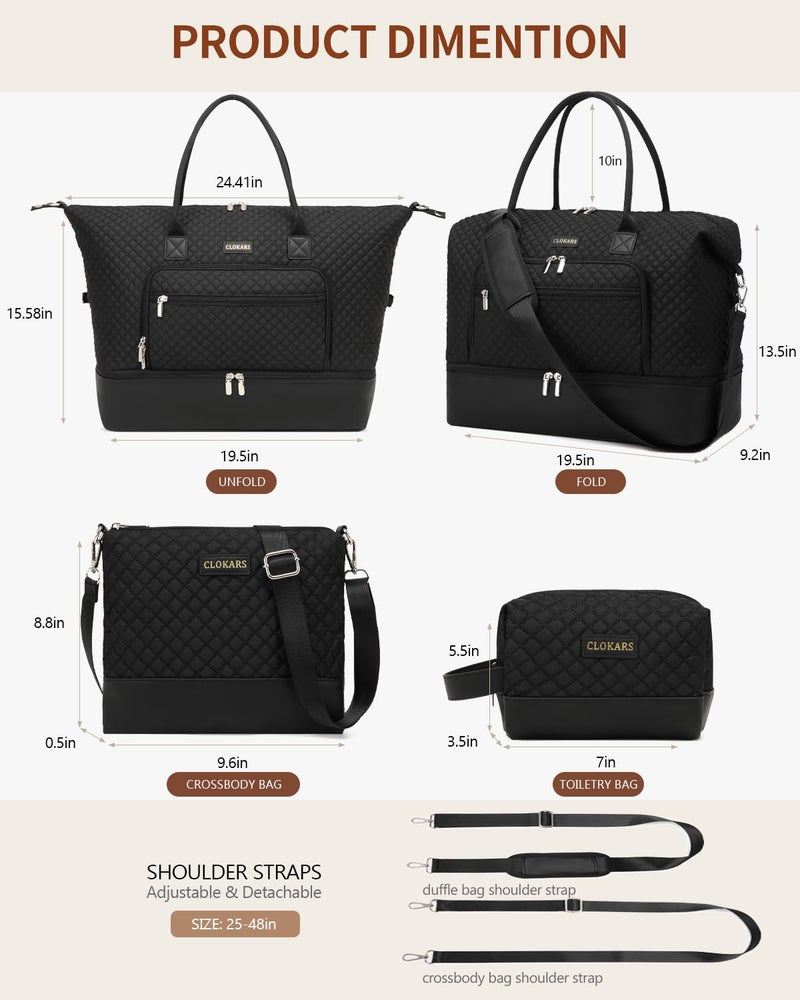 CLOKARS Weekender Bags for Women, Travel Duffle Bag Carry On Overnight Bag with Cosmetics Bag and Crossbody Purse for Gym Hospital, Gifts for Women, Black - Image 3