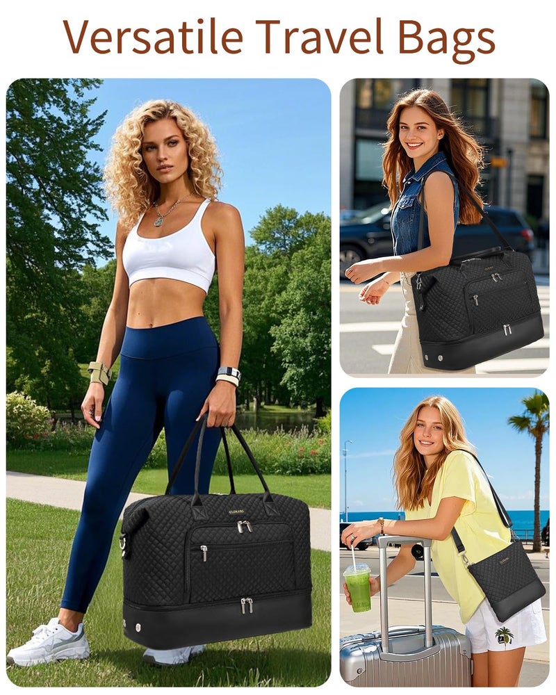 CLOKARS Weekender Bags for Women, Travel Duffle Bag Carry On Overnight Bag with Cosmetics Bag and Crossbody Purse for Gym Hospital, Gifts for Women, Black - Image 2