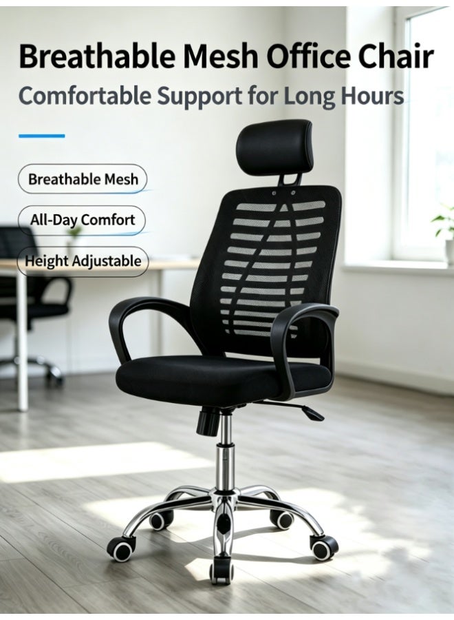 CityRiya-Long High Back Breathable Mesh Office Chair with Headrest, Height Adjustable Swivel Desk Computer Chair for Home Office (BGY-001) - Image 1