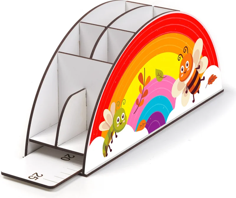 Notpa Wooden Vip Bees Rainbow Ruler Desktop Pen Holder Organizer For Kids VIP136