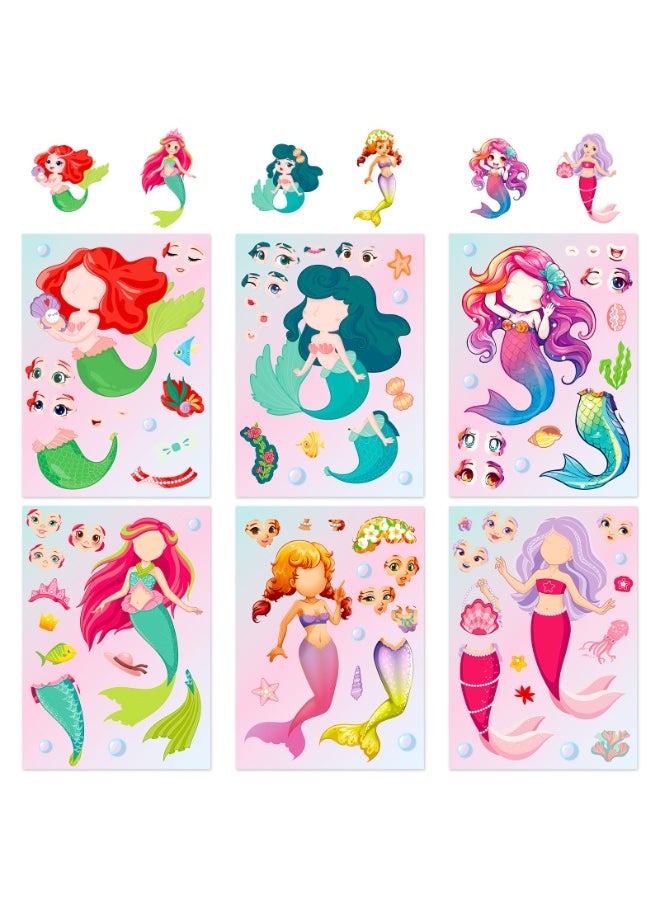 NIBEMINENT 6 Pcs Mermaid Face Change Deco Kit Waterproof Stickers, High Definition Printing Bright Colors, Suitable for Laptop Skateboard Luggage Water Bottle Guitar DIY  - Image 1