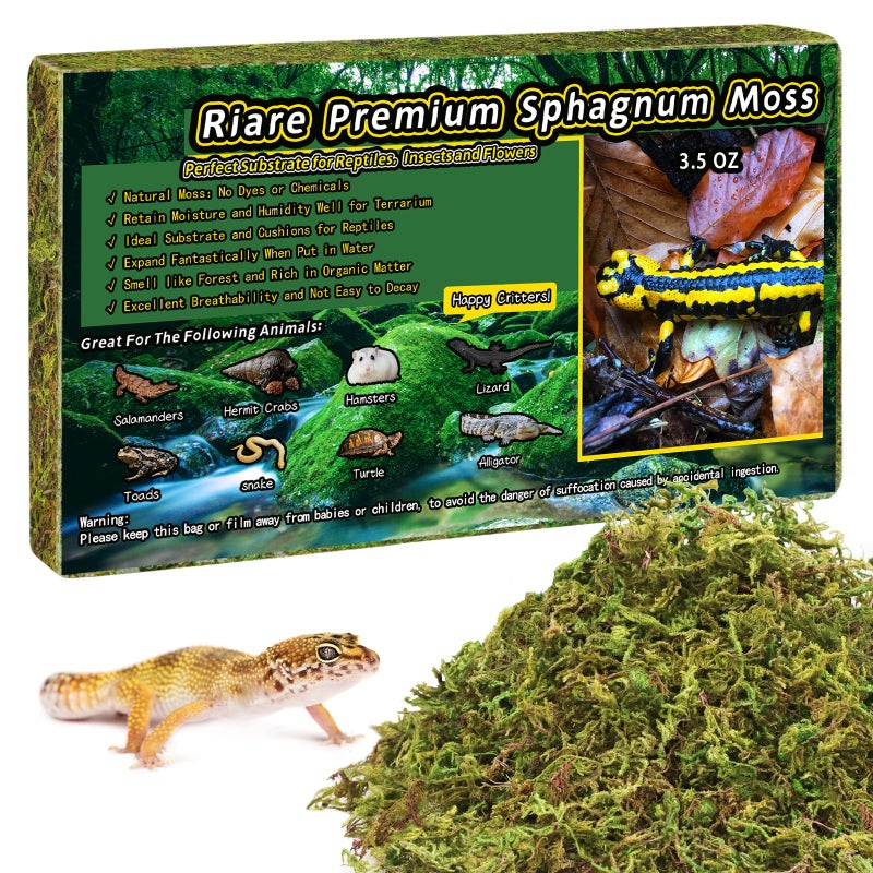 Riare 3.5 OZ Premium Sphagnum Moss for Reptiles- 4QT Natural Live Moss Reptile Moss Bedding for Terrarium, Hatching, Forest Sphagnum Moss Reptile Substrate for Snakes, Gecko, Turtles, Frogs, Leopard - Image 1