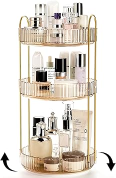 Cididu 360 Rotating Makeup Organizer 3 Tiers Plastic Bathroom Spinning Holder Rack Round Lazy Susan Organizer Large Capacity Countertop Shelf for Cosmetics Perfume Skincare Spice Toiletries - Image 1