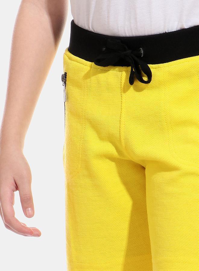 Kady Two-Tone Zip Side Pocket Drawstring Elastic Waist Sweat Shorts For Boys - Yellow, 4 Years - Image 4