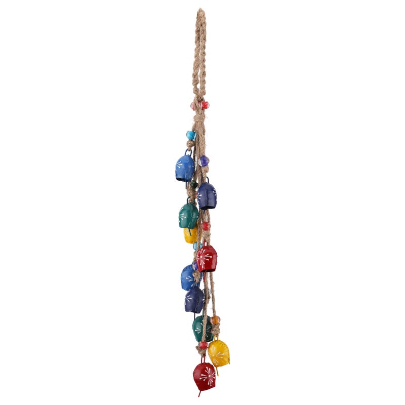Vivanta Handmade Hanging Bells Wind Chimes on Rope 10 Bell â€“ Vintage Cow Bell Cluster for Door, Wall & Indoor Outdoor Decor â€“ Metal Tin Bells with Jute Rope for Christmas, Farmhouse, Boho, Shabby Chic - Image 1