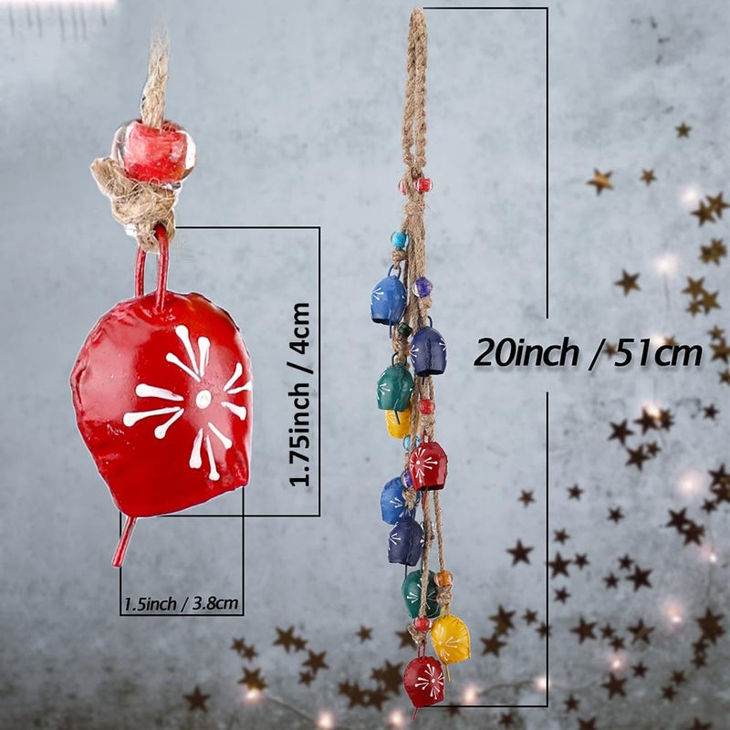 Vivanta Handmade Hanging Bells Wind Chimes on Rope 10 Bell â€“ Vintage Cow Bell Cluster for Door, Wall & Indoor Outdoor Decor â€“ Metal Tin Bells with Jute Rope for Christmas, Farmhouse, Boho, Shabby Chic - Image 2