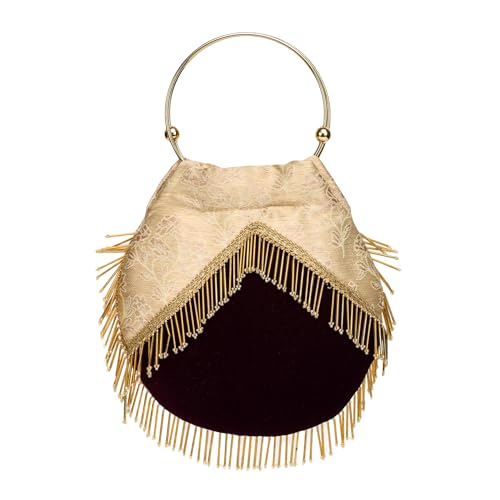 ATHZ Ethnic Handbags for Women Polyester With Velvet potli bags and purses Pear shape (Cream, Purple) - Image 1