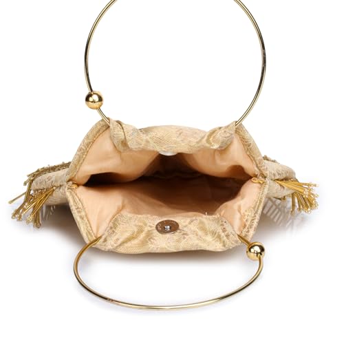 ATHZ Ethnic Handbags for Women Polyester With Velvet potli bags and purses Pear shape (Cream, Purple) - Image 4