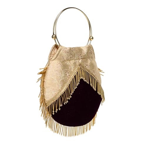 ATHZ Ethnic Handbags for Women Polyester With Velvet potli bags and purses Pear shape (Cream, Purple) - Image 5