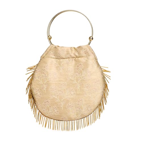 ATHZ Ethnic Handbags for Women Polyester With Velvet potli bags and purses Pear shape (Cream, Purple) - Image 2