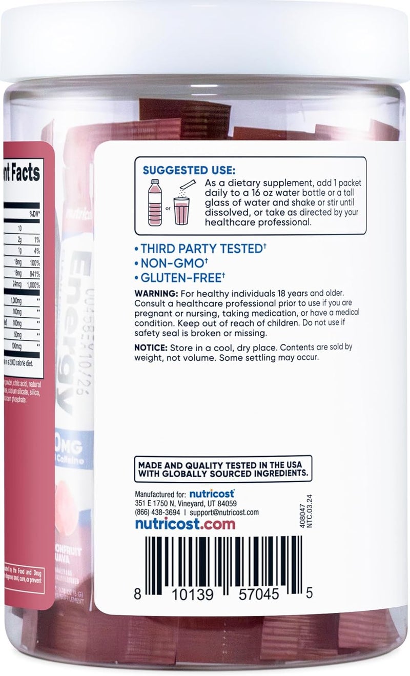 Nutricost Energy Complex Stickpack 20 Servings Passionfruit Guava Flavored  GlutenFree  NonGMO - Image 4