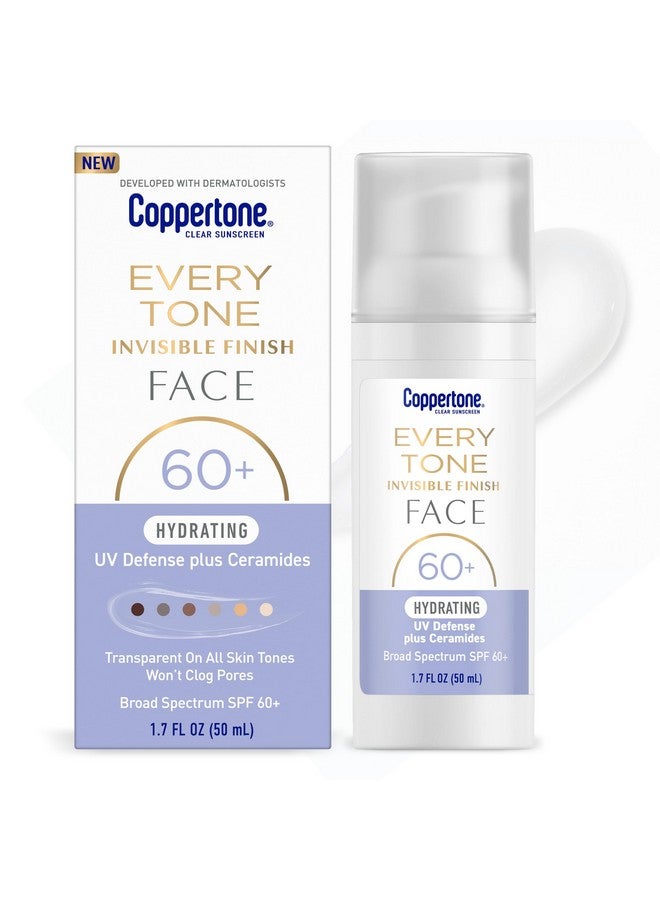 Coppertone Every Tone Invisible Finish Hydrating UV Defense Face Sunscreen SPF 60+ with Ceramides, Lightweight, Blends in Clear Sunscreen for All Skin Tones, 1.7 Fl Oz Pump Bottle - Image 1