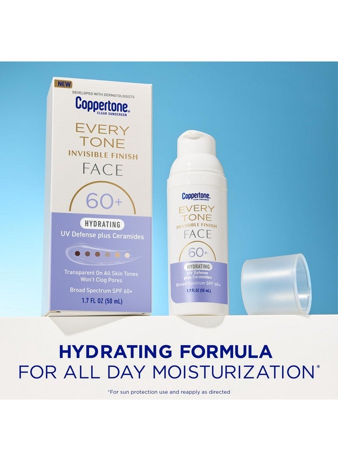 Coppertone Every Tone Invisible Finish Hydrating UV Defense Face Sunscreen SPF 60+ with Ceramides, Lightweight, Blends in Clear Sunscreen for All Skin Tones, 1.7 Fl Oz Pump Bottle - Image 2