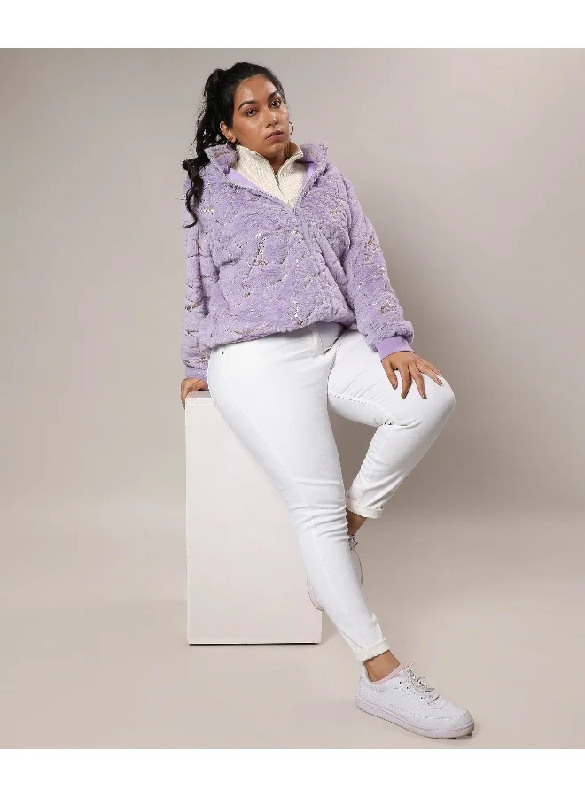 انستافاب بلس سترة نسائية من الفرو الصناعي ذات عرق أرجواني أرجواني