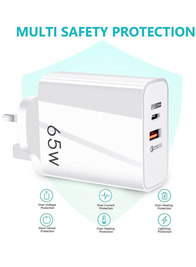 USB C Plug,Charger Type C 65W USB C Fast iphone Charger,PD3.0 Type C Super Fast Charger Wall Plug,Dual Port USB Plug Charger for iPhone, Cell Phones, Mobile Power Bank,iPad,Tablets, Headphones,etc - Image 5