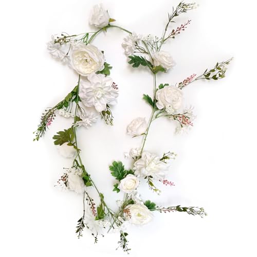OrgMemory Peony Garland, Rose Flower Vine, Arch Flowers, 6' Length, Floral Garland for Decor Home Table Runner Mantle Decoration (Ivory Peony Garland) - Image 5
