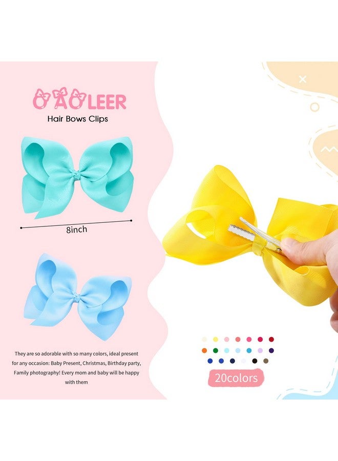 Oaoleer 20PCS 8 Inch Hair Bows for Girls Grosgrain Ribbon Toddler Hair Accessories with Alligator Clips for Toddlers Baby Girls Kids Teens in Pairs - Image 2