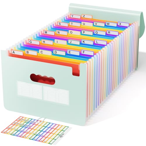 ABC life 26-Pocket Accordion File Organizer, Expanding File Folder, Letter/A4 Size Plastic Monthly Bill & Tax Receipt Holder with A-Z Tabs for Home, Office, Classroom - Sage Green - Image 1