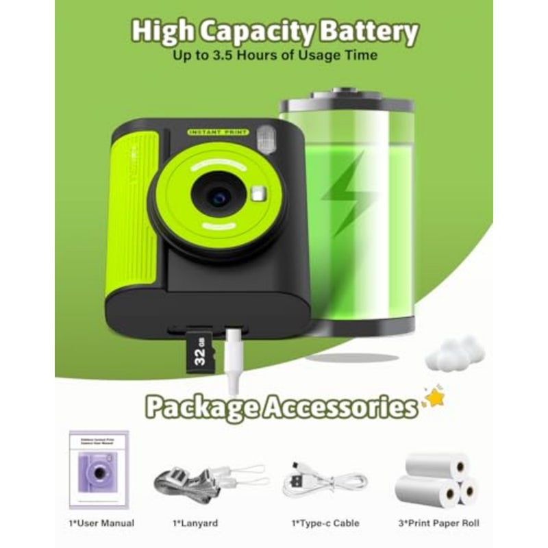Camera with Instant Print, Thermal Printing Digital Camera Gift for 3-12 Years Old,Safe Ink-Free Design, Toy for Creativity and Learning - Image 5