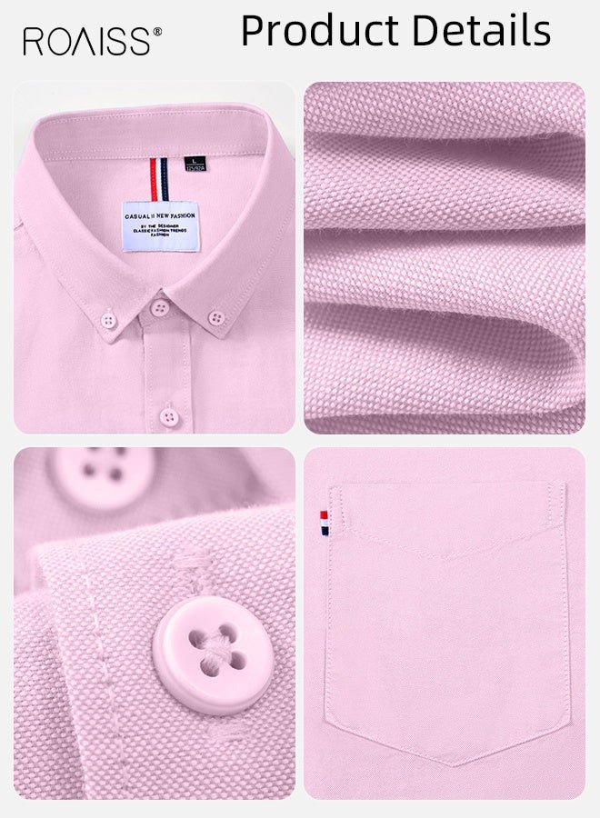 رويس قميص أكسفورد رجالي وردي اللون مصنوع من القطن بنسبة 100%، بأكمام قصيرة، مريح للغاية، مناسب للعمل، بتصميم مريح للغاية - Image 4