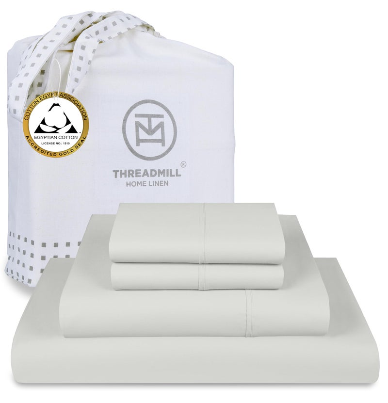 Threadmill Egyptian Cotton Full Size Sheet Set  100 Certified Egyptian Cotton Sheets for Full Size Bed  Full Bed Sheets Set 16 Deep Pocket  Soft Sateen 4Piece Cooling Bedding Set  Light Grey