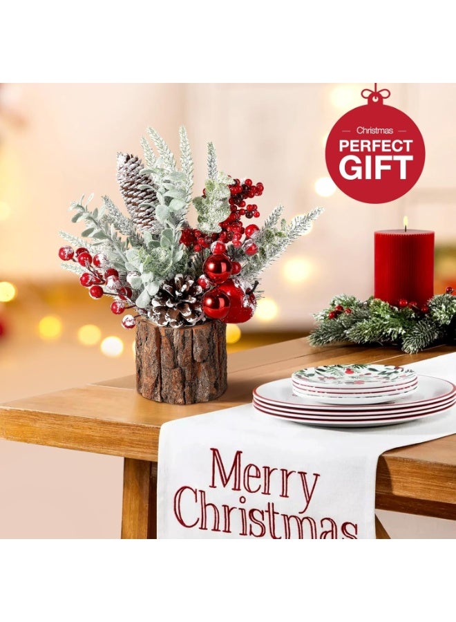 Home Care شجرة عيد الميلاد الصغيرة - شجرة صناعية للزينة مع زينة حمراء دائرية، مخاريط صنوبر وتوت - Image 5