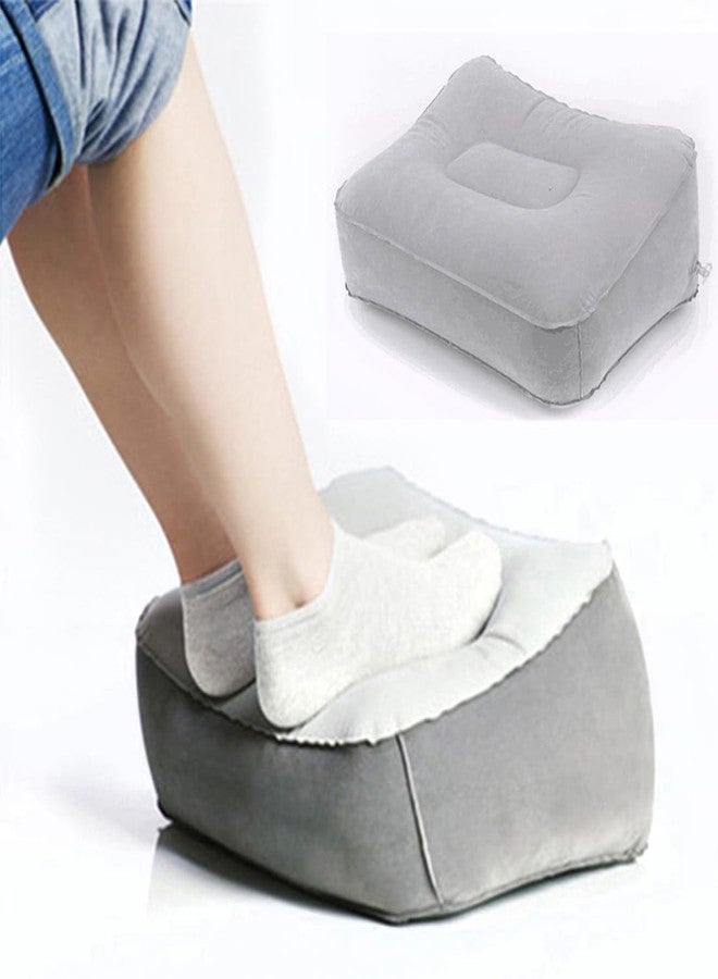 coldchill Inflatable Travel Foot Rest Pillow, Head Pad, Soft Flocking Pillow, Flights Relax Cushion Ottomans Leg Up with Air Pump for Office, Home Relax, Camping and Travel Use (Gray) 1PCS - Image 1