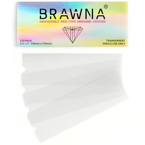BRAWNA 220 Pack PMU Machine Pen Cover - Microneedling Machine Sleeve - PMU Supplies - Color - Clear - Image 1
