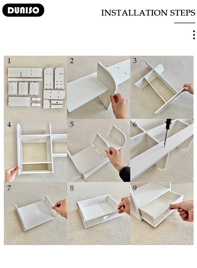 DUNISO Desktop Bookshelf, Multipurpose Display Shelf with Drawers, Office Storage Rack, Assembled Bookcase, Desktop Organizer for Office Supplies Makeup, Desktop Storage Rack for Studying,Office,Living Room - Image 3