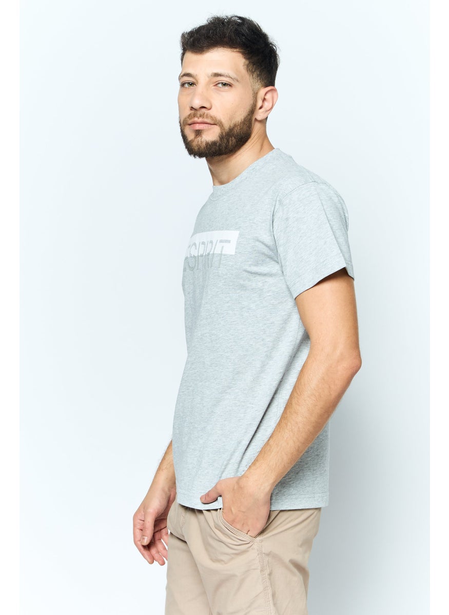 ESPRIT - Men Crew Neck Short Sleeves Brand Logo T-Shirt, Grey - Image 1